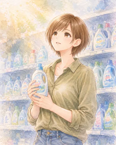 ドラッグストアの洗剤棚の前で、1本を手にふっと顔を上げるみはるさん