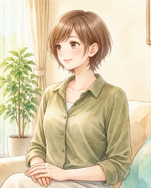 窓際のソファで、穏やかにほほえむみはるさん