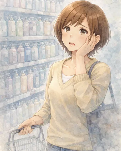 シャンプー棚の前で考え込むみはるさん