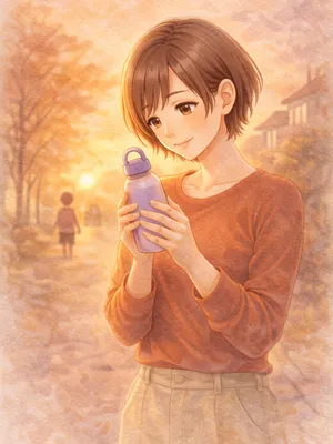 帰り道、ラベンダー色の水筒をそっと見つめるみはるさん