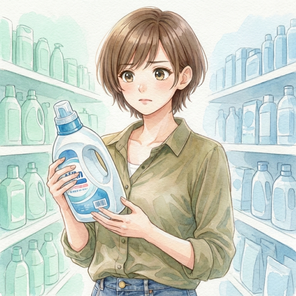 洗剤を手に取るみはるさん
